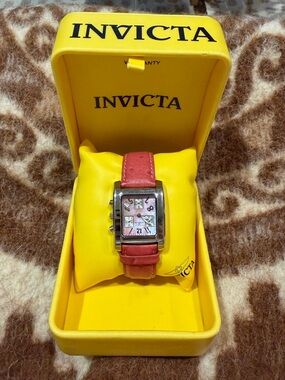 Invicta Pink Dial Watch with Red Leather Strap